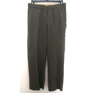 Coldwater Creek Pants Silk Linen Natural Fit Wide Leg Olive Green Pockets - 14